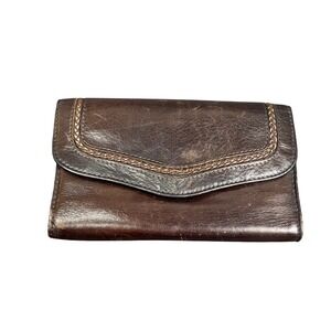 Rolfs Vintage Brown Cowhide Leather Trifold Wallet Braided Trim Kiss Lock Clutch
